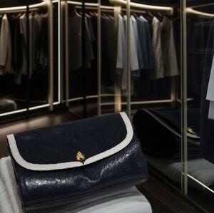 Vintage Michael Rome for M.Fine Italian Made Pebble Leather Blue Clutch Bag